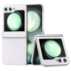 Samsung Galaxy Z Flip7 FE / Flip6 Læderbetrukket Glitrende Plastik Cover - Hvid