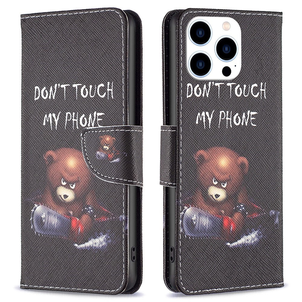 EIDERWOOD iPhone 16 Pro Læder Cover m. Pung & Ståfunktion - "Don't Touch My Phone" - Bjørn