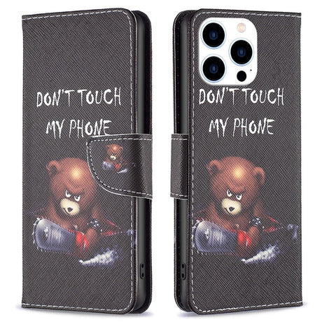 EIDERWOOD iPhone 16 Pro Læder Cover m. Pung & Ståfunktion - "Don't Touch My Phone" - Bjørn