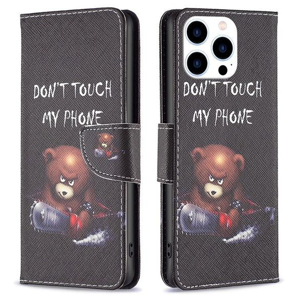 EIDERWOOD iPhone 16 Pro Læder Cover m. Pung & Ståfunktion - "Don't Touch My Phone" - Bjørn