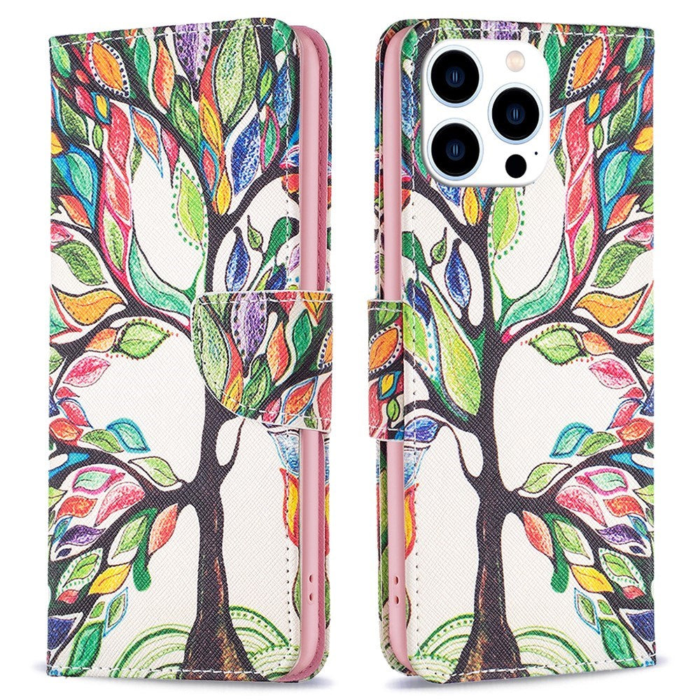 EIDERWOOD iPhone 16 Pro Læder Cover m. Pung & Ståfunktion - Farverigt Træ