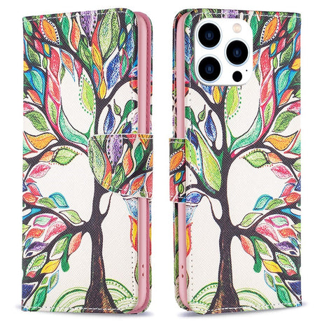 EIDERWOOD iPhone 16 Pro Læder Cover m. Pung & Ståfunktion - Farverigt Træ