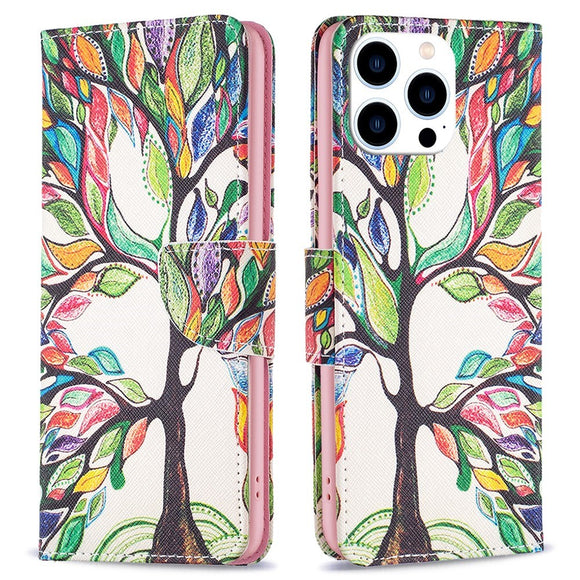 EIDERWOOD iPhone 16 Pro Læder Cover m. Pung & Ståfunktion - Farverigt Træ