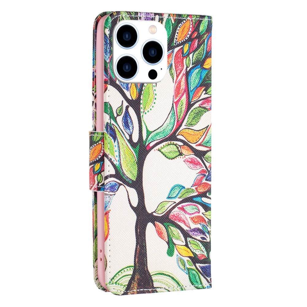 EIDERWOOD iPhone 16 Pro Læder Cover m. Pung & Ståfunktion - Farverigt Træ