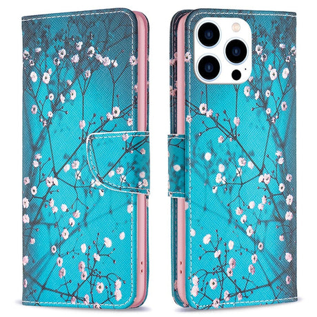 EIDERWOOD iPhone 16 Pro Læder Cover m. Pung & Ståfunktion - Træ Med Blomster