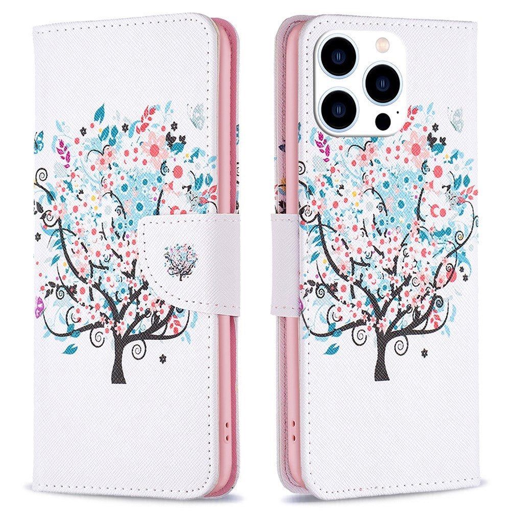 EIDERWOOD iPhone 16 Pro Læder Cover m. Pung & Ståfunktion - Blomster Træ