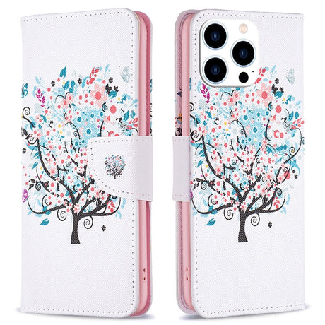 EIDERWOOD iPhone 16 Pro Læder Cover m. Pung & Ståfunktion - Blomster Træ