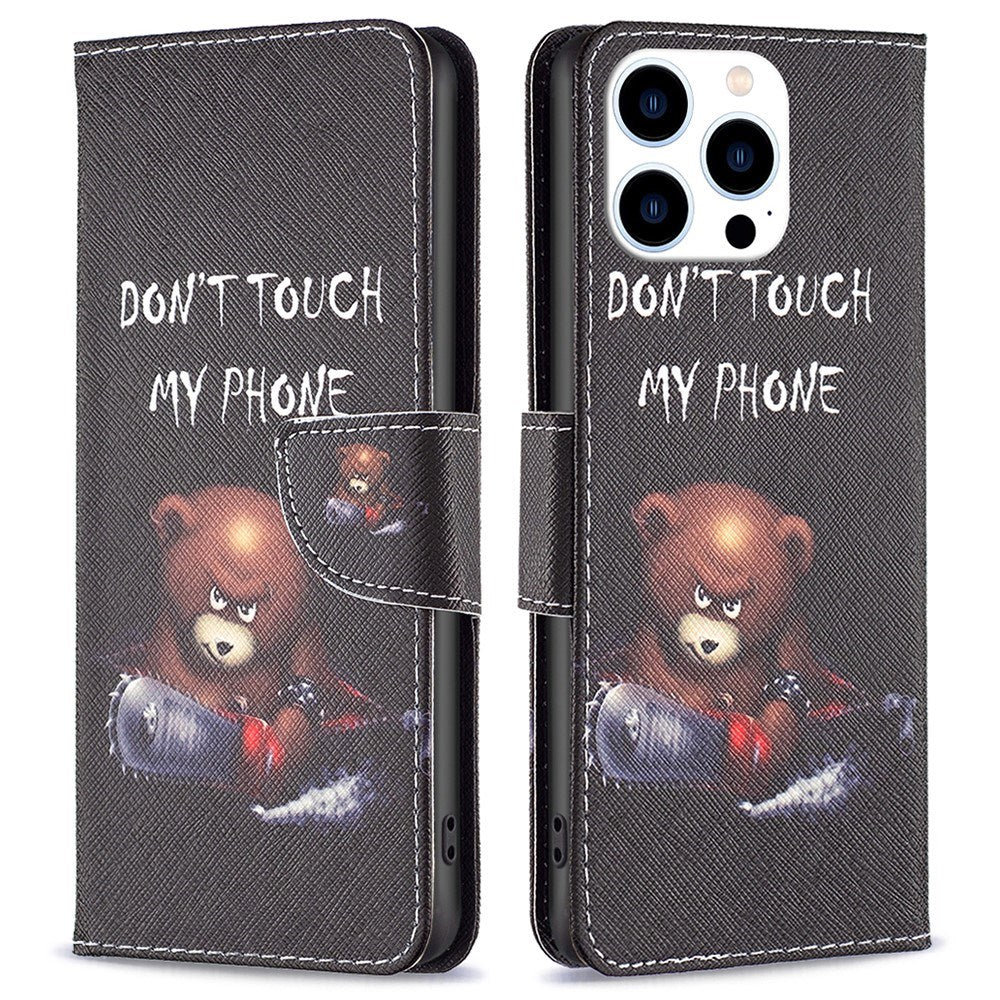 EIDERWOOD iPhone 16 Pro Max Læder Cover m. Pung & Ståfunktion - "Don't Touch My Phone" - Bjørn