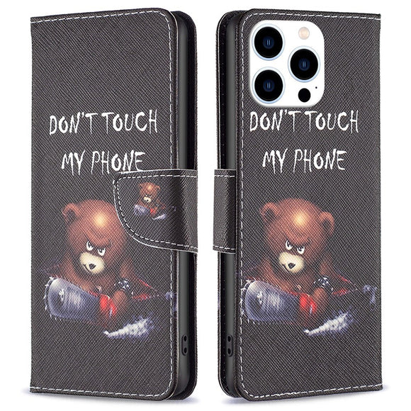 EIDERWOOD iPhone 16 Pro Max Læder Cover m. Pung & Ståfunktion - "Don't Touch My Phone" - Bjørn