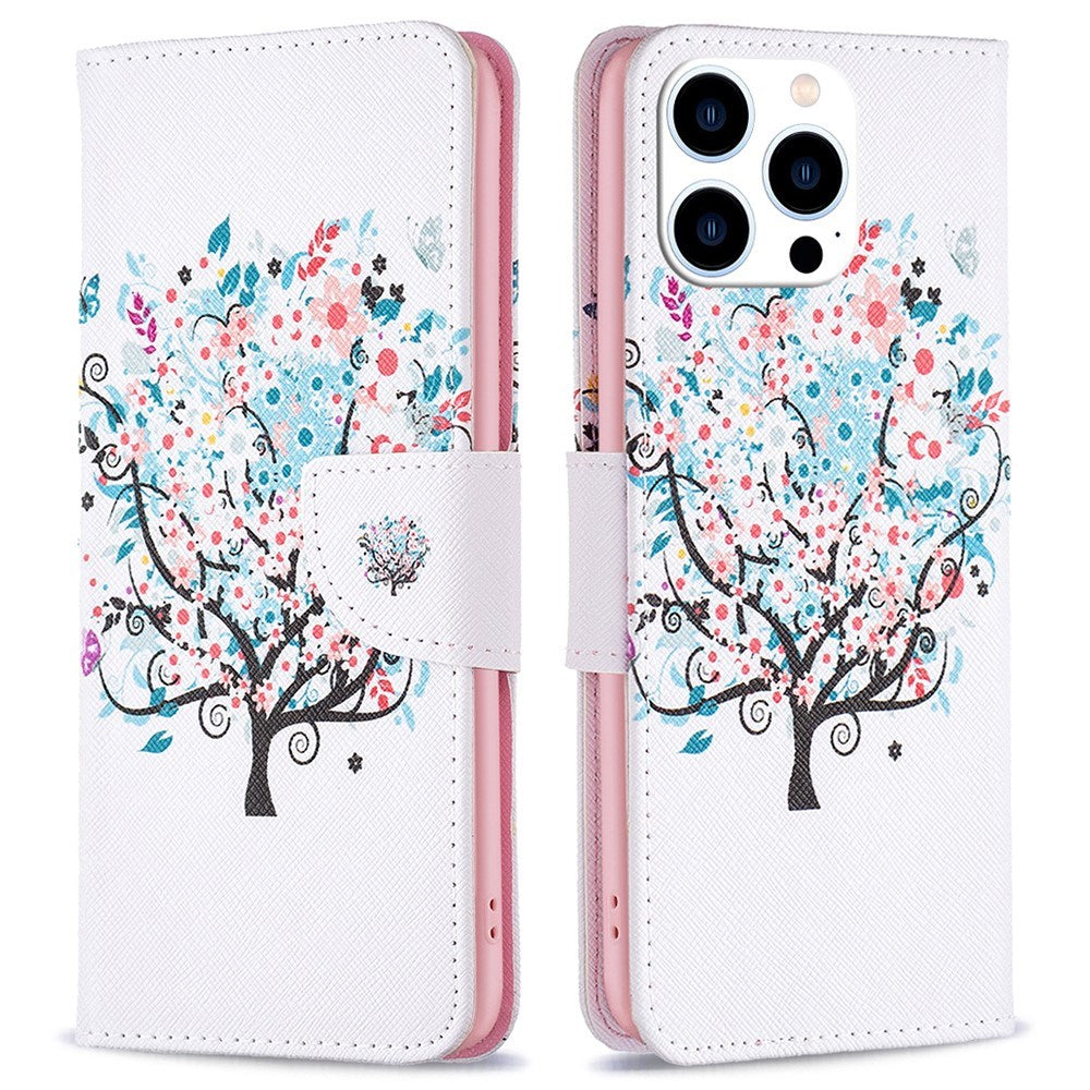 EIDERWOOD iPhone 16 Pro Max Læder Cover m. Pung & Ståfunktion - Blomster Træ