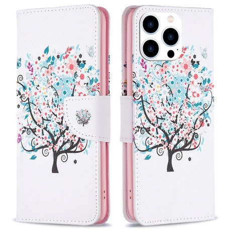 EIDERWOOD iPhone 16 Pro Max Læder Cover m. Pung & Ståfunktion - Blomster Træ