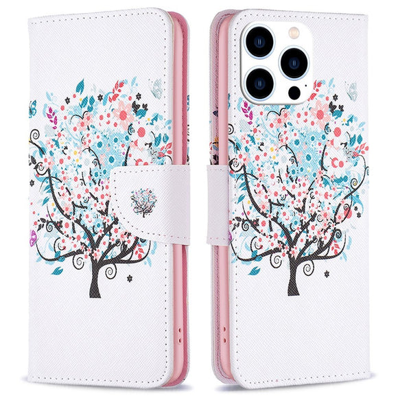 EIDERWOOD iPhone 16 Pro Max Læder Cover m. Pung & Ståfunktion - Blomster Træ
