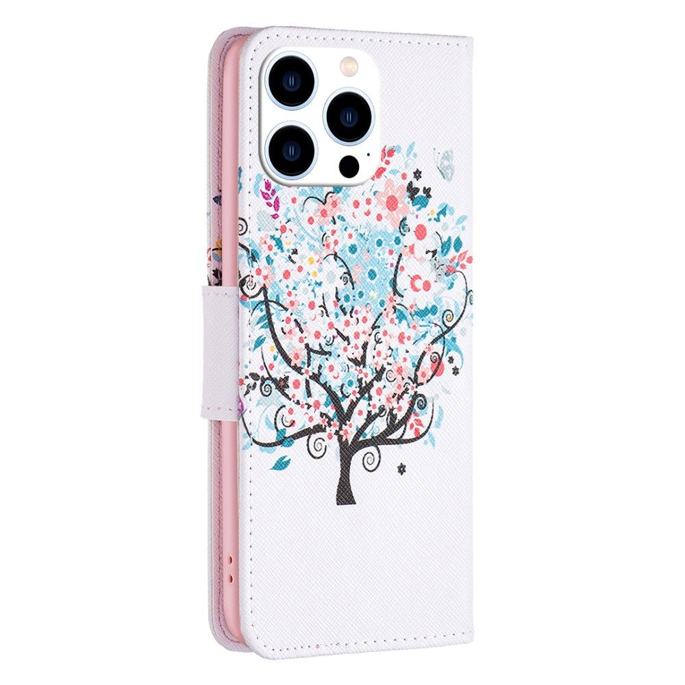 EIDERWOOD iPhone 16 Pro Max Læder Cover m. Pung & Ståfunktion - Blomster Træ
