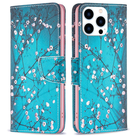 EIDERWOOD iPhone 16 Pro Max Læder Cover m. Pung & Ståfunktion - Træ med Blomster