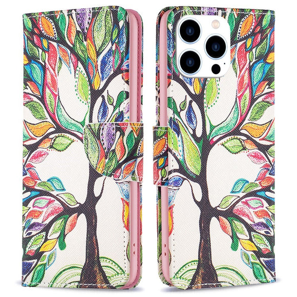 EIDERWOOD iPhone 16 Pro Max Læder Cover m. Pung & Ståfunktion - Farverigt Træ