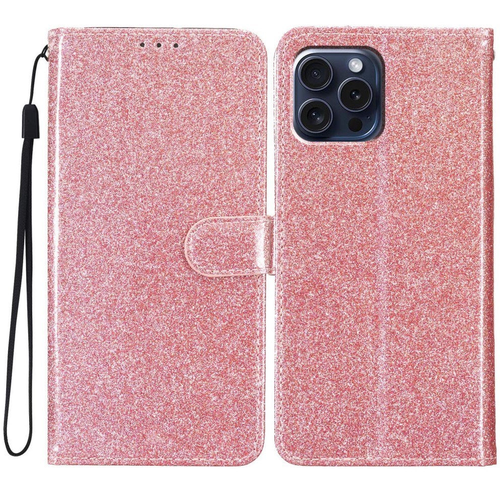 EIDERWOOD iPhone 16 Pro Læder Cover m. Pung & Strop - Glimmer - Rose Gold