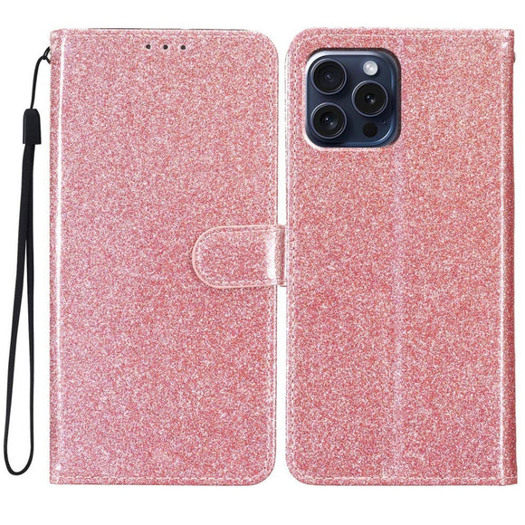 EIDERWOOD iPhone 16 Pro Læder Cover m. Pung & Strop - Glimmer - Rose Gold