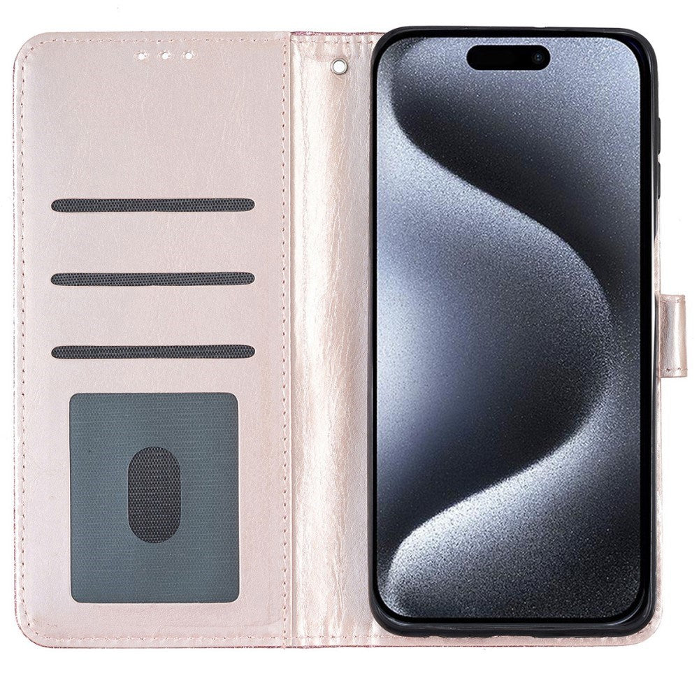 EIDERWOOD iPhone 16 Pro Læder Cover m. Pung & Strop - Glimmer - Rose Gold