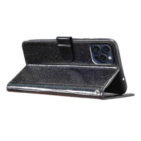 EIDERWOOD iPhone 16 Pro Læder Cover m. Pung & Strop - Glimmer - Sort