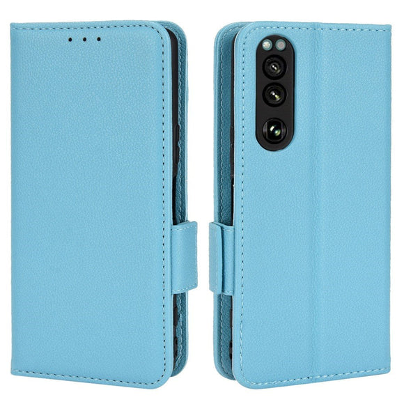 Sony Xperia 5 IV Litchi Læder Cover m. Pung - Blå