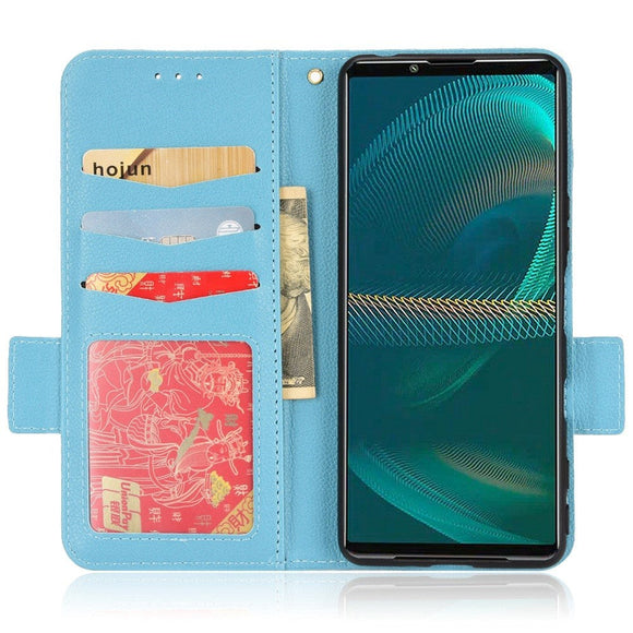 Sony Xperia 5 IV Litchi Læder Cover m. Pung - Blå