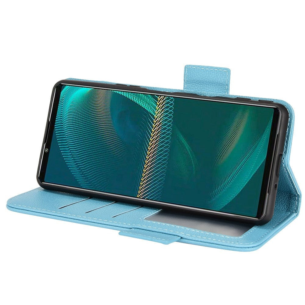 Sony Xperia 5 IV Litchi Læder Cover m. Pung - Blå