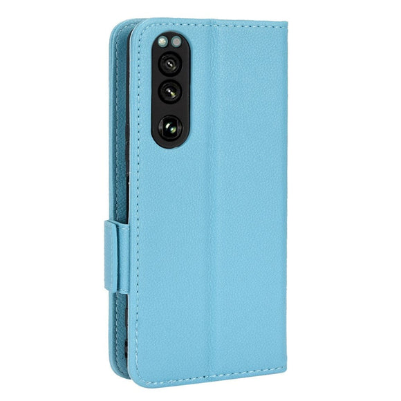 Sony Xperia 5 IV Litchi Læder Cover m. Pung - Blå