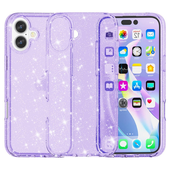 EIDERWOOD iPhone 16 Hybrid Plastik Cover - Lilla Glitter