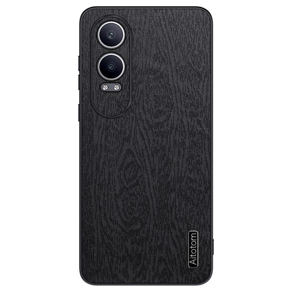 EIDERWOOD OnePlus Nord CE4 Lite (5G) Læderbetrukket Plastik Cover - Træ Tesktur - Sort