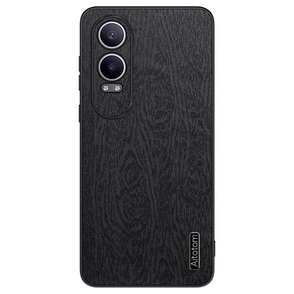 EIDERWOOD OnePlus Nord CE4 Lite (5G) Læderbetrukket Plastik Cover - Træ Tesktur - Sort