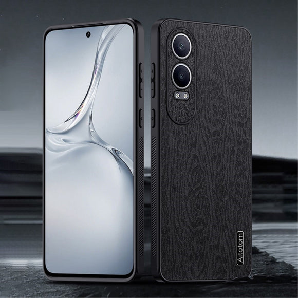 EIDERWOOD OnePlus Nord CE4 Lite (5G) Læderbetrukket Plastik Cover - Træ Tesktur - Sort