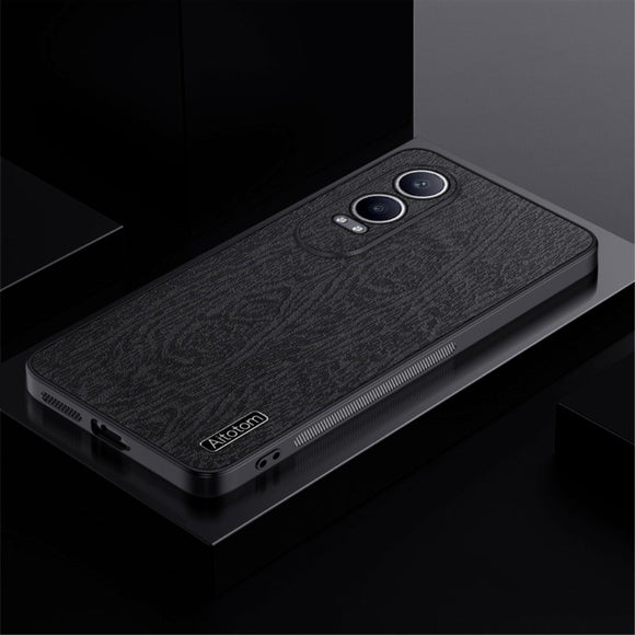 EIDERWOOD OnePlus Nord CE4 Lite (5G) Læderbetrukket Plastik Cover - Træ Tesktur - Sort