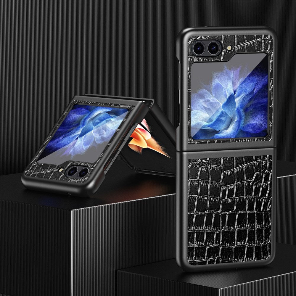 EIDERWOOD Samsung Galaxy Z Flip7 FE / Flip6 Læderbetrukket Plastik Cover m. Tekstur - Sort