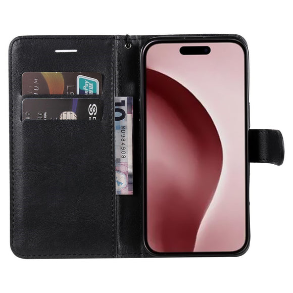 EIDERWOOD iPhone 16 Pro Kunstlæder Cover m- Pung og Strop - Sort
