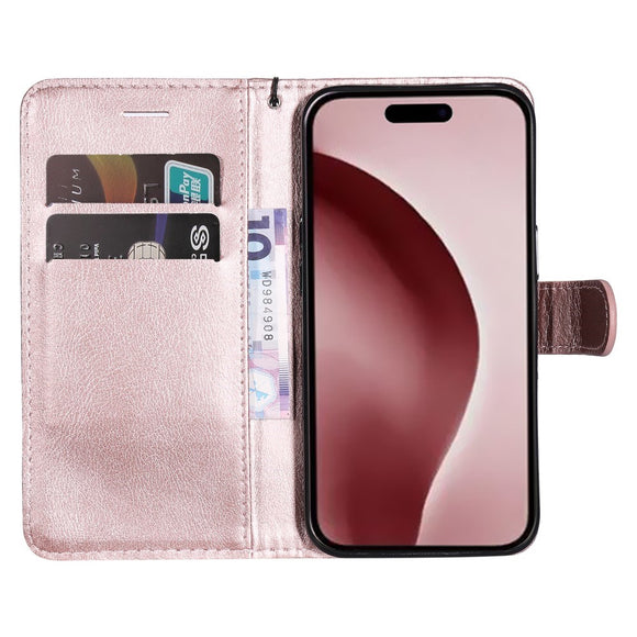 EIDERWOOD iPhone 16 Pro Kunstlæder Cover m- Pung og Strop - Rose Gold