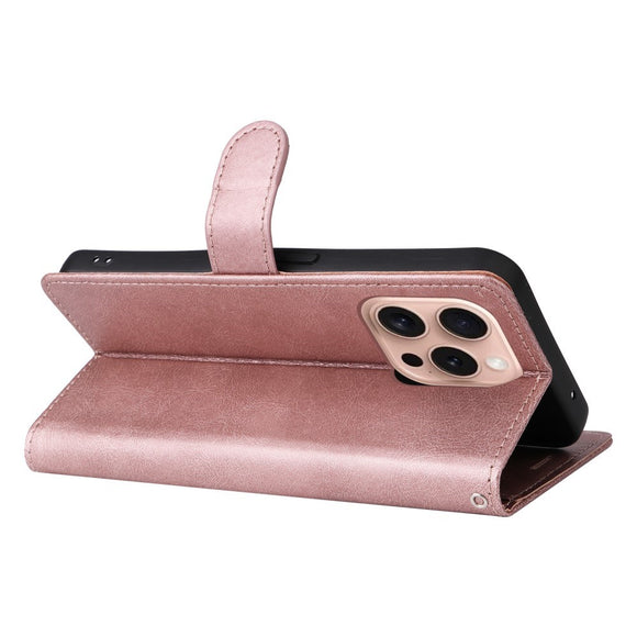 EIDERWOOD iPhone 16 Pro Kunstlæder Cover m- Pung og Strop - Rose Gold
