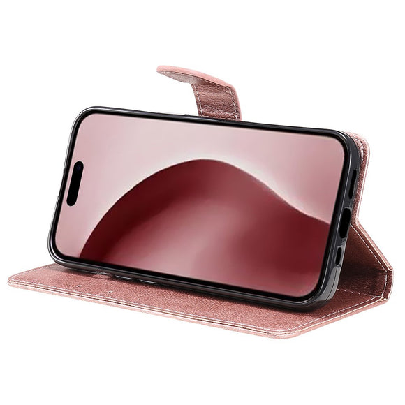EIDERWOOD iPhone 16 Pro Kunstlæder Cover m- Pung og Strop - Rose Gold