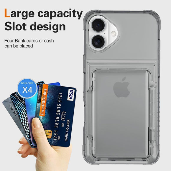 EIDERWOOD iPhone 16 Plus Hybrid Plastik Cover m. Kortholder - Gennemsigtig Sort