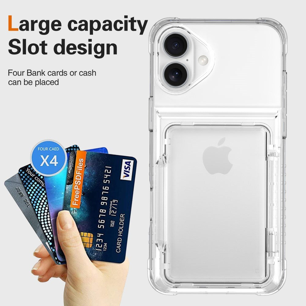 EIDERWOOD iPhone 16 Hybrid Plastik Cover m. Kortholder - Gennemsigtig