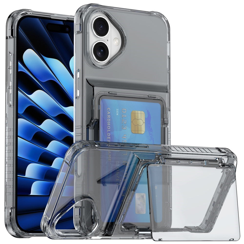 EIDERWOOD iPhone 16 Hybrid Plastik Cover m. Kortholder - Gennemsigtig Sort