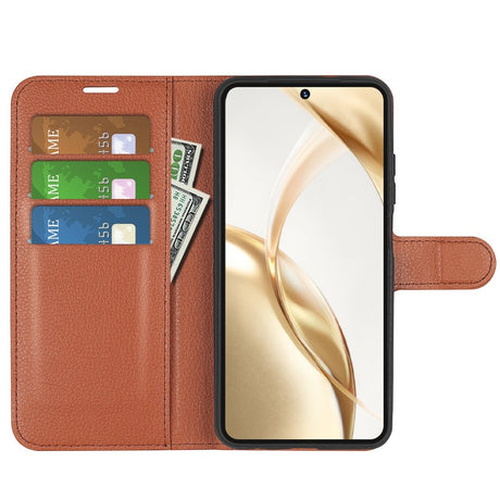 EIDERWOOD Honor 200 5G Cover med Kortholder – Litchi Tekstur Kunstlæder Flip Cover - Brun
