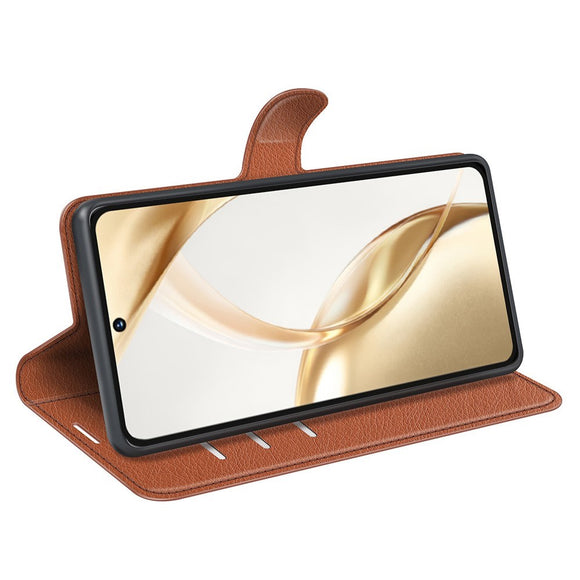 EIDERWOOD Honor 200 5G Cover med Kortholder – Litchi Tekstur Kunstlæder Flip Cover - Brun