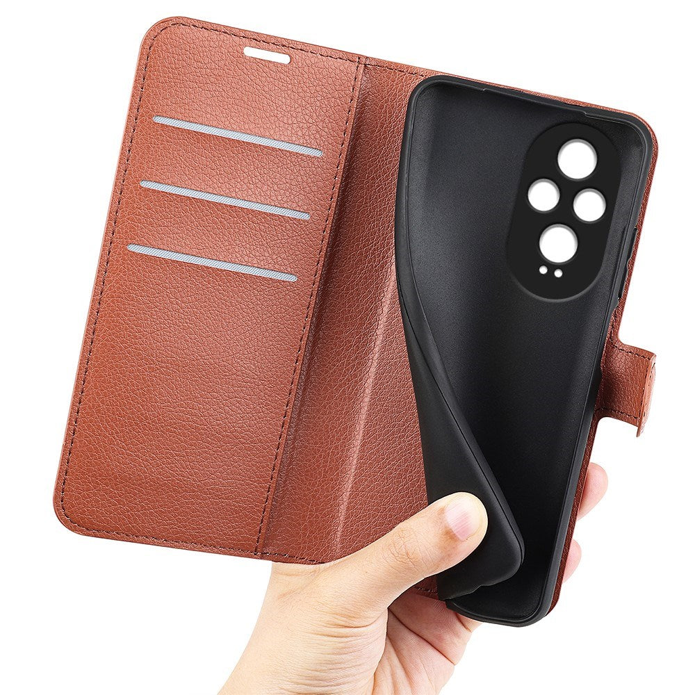 EIDERWOOD Honor 200 5G Cover med Kortholder – Litchi Tekstur Kunstlæder Flip Cover - Brun