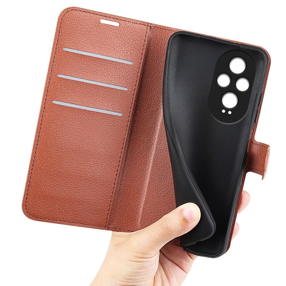 EIDERWOOD Honor 200 5G Cover med Kortholder – Litchi Tekstur Kunstlæder Flip Cover - Brun