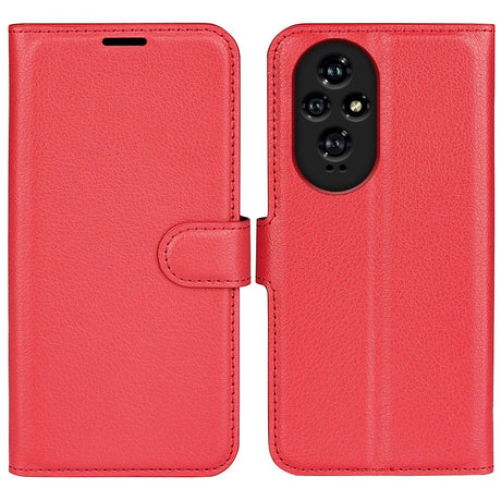 EIDERWOOD Honor 200 5G Cover med Kortholder – Litchi Tekstur Kunstlæder Flip Cover - Rød