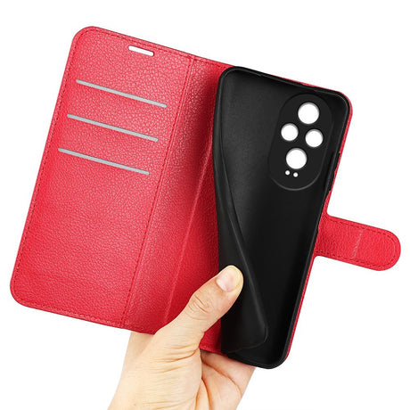 EIDERWOOD Honor 200 5G Cover med Kortholder – Litchi Tekstur Kunstlæder Flip Cover - Rød