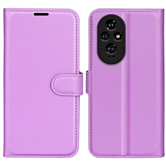 EIDERWOOD Honor 200 5G Cover med Kortholder – Litchi Tekstur Kunstlæder Flip Cover - Lilla