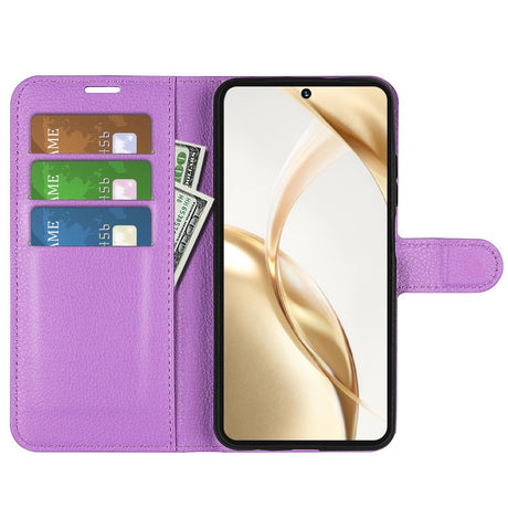 EIDERWOOD Honor 200 5G Cover med Kortholder – Litchi Tekstur Kunstlæder Flip Cover - Lilla