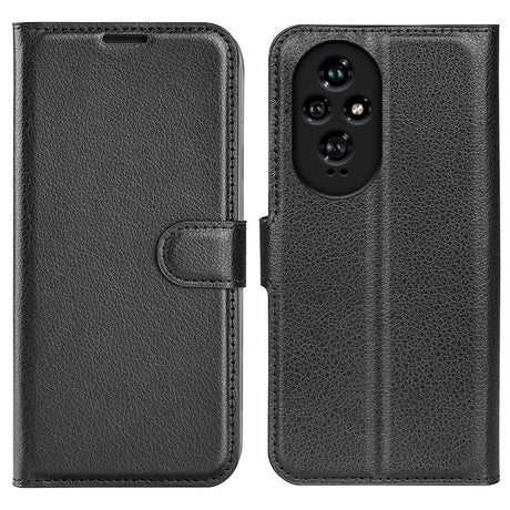 EIDERWOOD Honor 200 5G Cover med Kortholder – Litchi Tekstur Kunstlæder Flip Cover - Sort