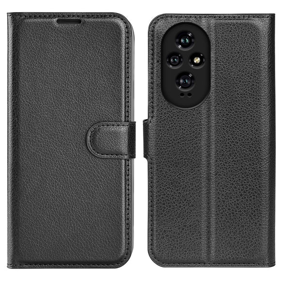 EIDERWOOD Honor 200 5G Cover med Kortholder – Litchi Tekstur Kunstlæder Flip Cover - Sort